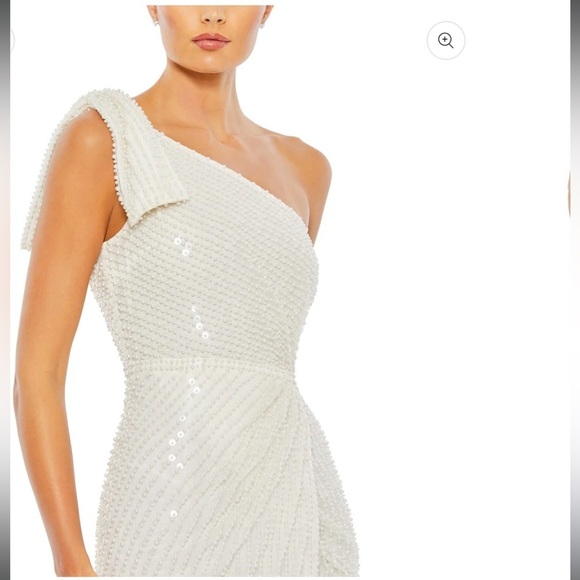 NWT | Mac Duggal 93735 White Pearl Soft Tie One Shoulder Gown Size 10 - Picture 4 of 14